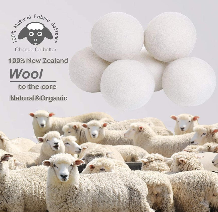 Wool Dryer Balls Organic 6-Pack Chemical Free Fabric Softener Laundry Ball