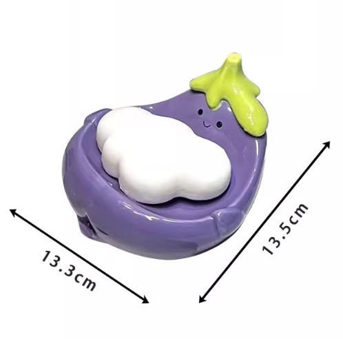 Eggplant Ceramic Soap Dish Drainable Soap Holder for Bathroom Sink,