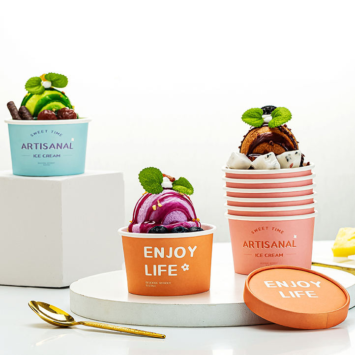4oz 5oz 6oz 8oz Custom Printed Design Food Grade Ice Cream Packaging Disposable Paper Ice Cream Cup with Lid