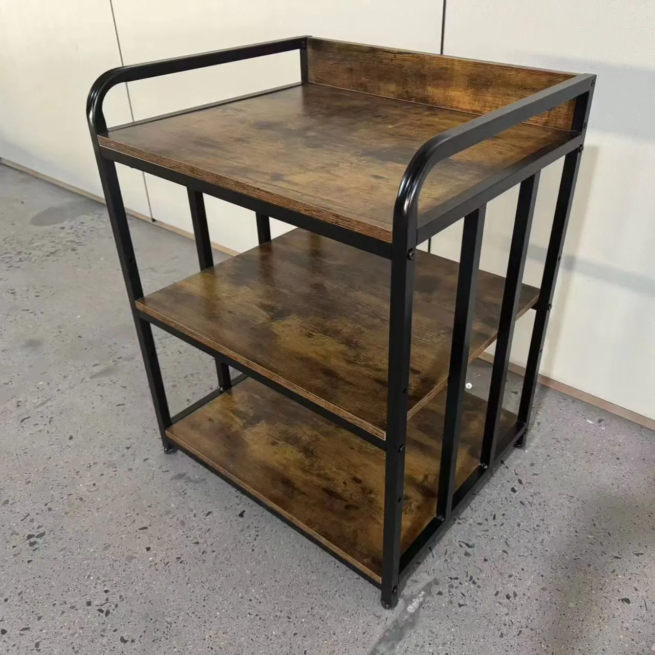 Stylish Wooden and Metal Rectangular Side Table with Storage