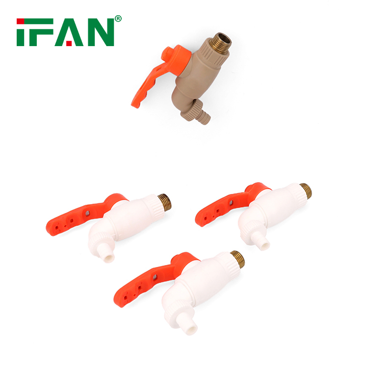 Кран PPR Ifan пластиковый 1/2" 3/4", коричневый/белый