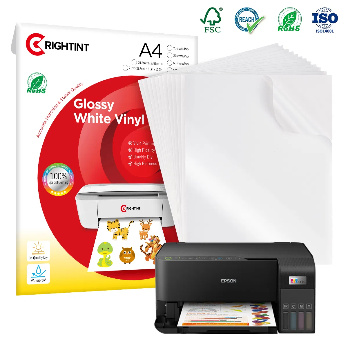 A4 Size Custom Glossy PP Inkjet Roll Adhesive Label