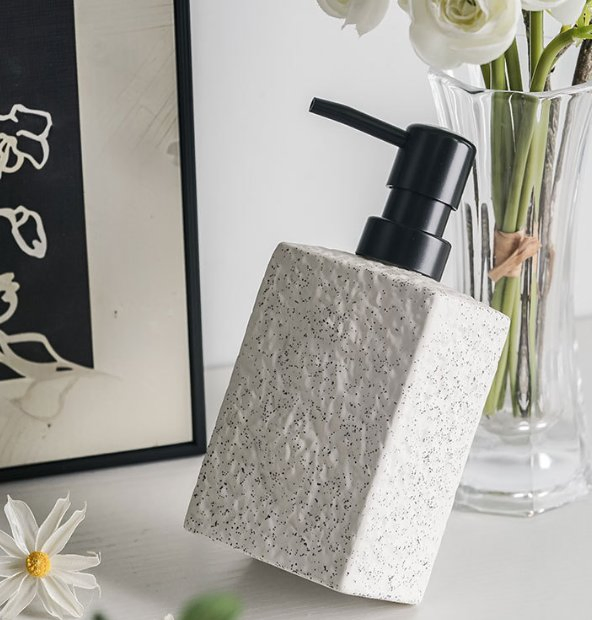 Ceramic Imitation Stone Liquid Soap Dispenser Bottle, Hotel Bathroom Shower Gel Pump Bottle