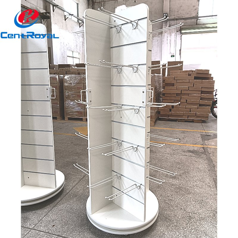Custom Spinning Rotating Slatwall Wooden Postcards Socks Display Rack Stand Floor Standing Shelf Display Keychain Clothes Display Stand Retail Store