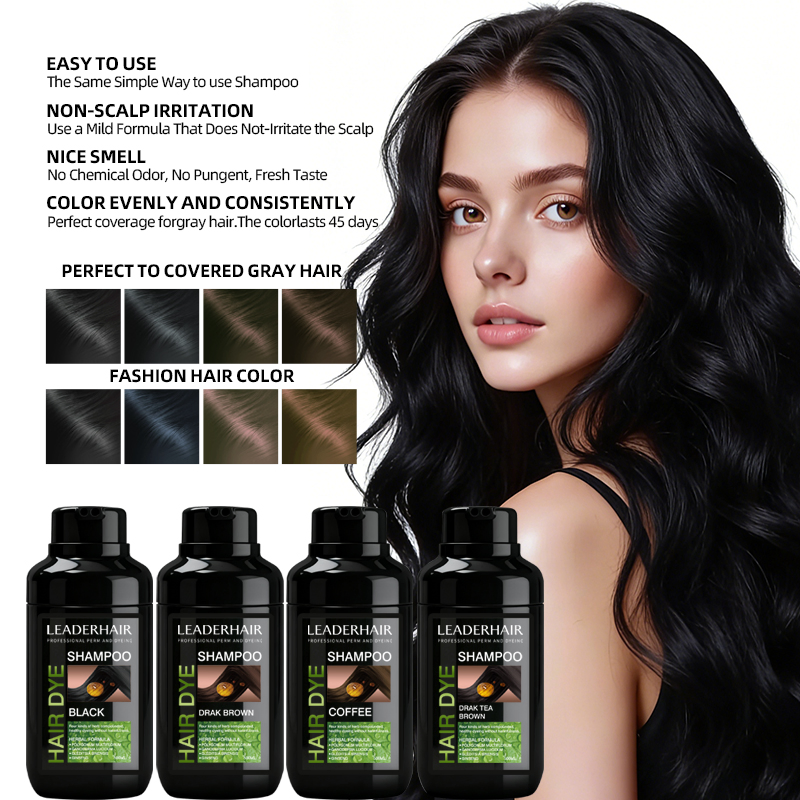 Leaderhair Professional Herbal Black Brown Hair Color Dye Shampoo Ammonia Free OEM Customize Good Quality Low Price Original Factory