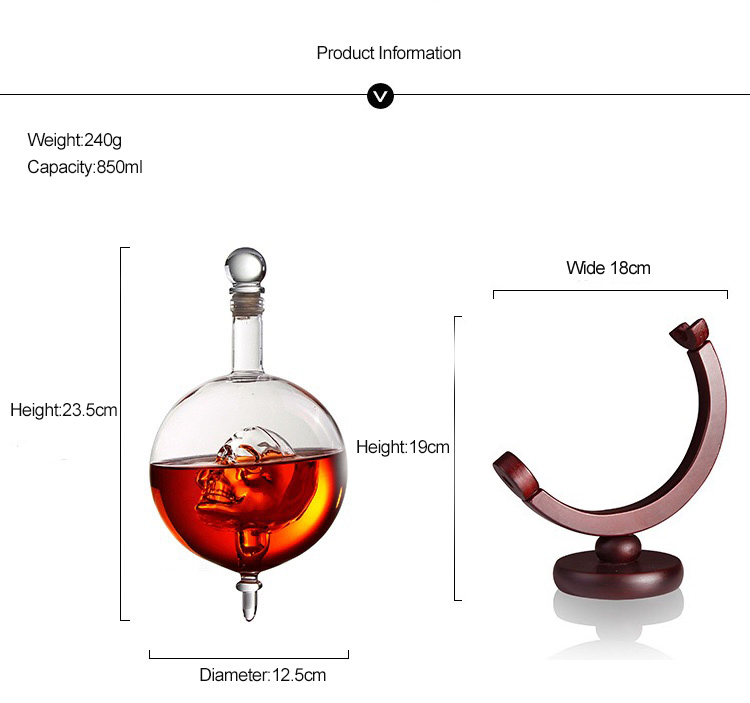 Hot Sale Clear Globe Shape Hollow Head Bone Shot Glass Tumbler Decanter Set Unique Design for Whisky Tequila Para Wine