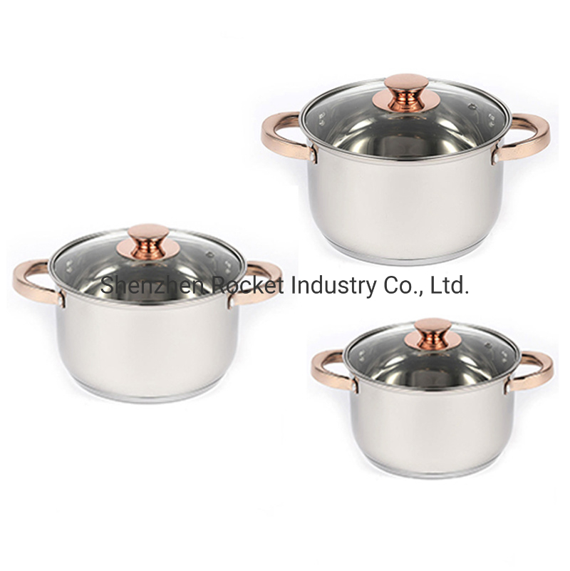 12PCS Golden Handle Stainless Steel Kitchen Ware Non-Stick Cooking Pot Cookware Set
