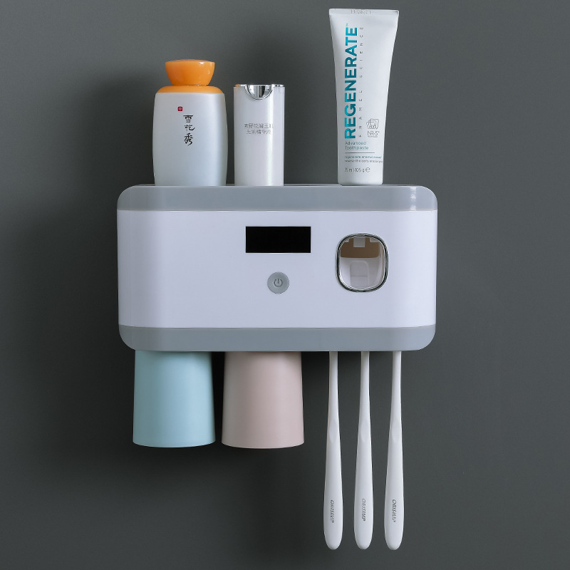 Wall-Mounted Intelligent UV Sterilization Toothbrush Holder Multi-Function Rack Toothpaste Dispenser