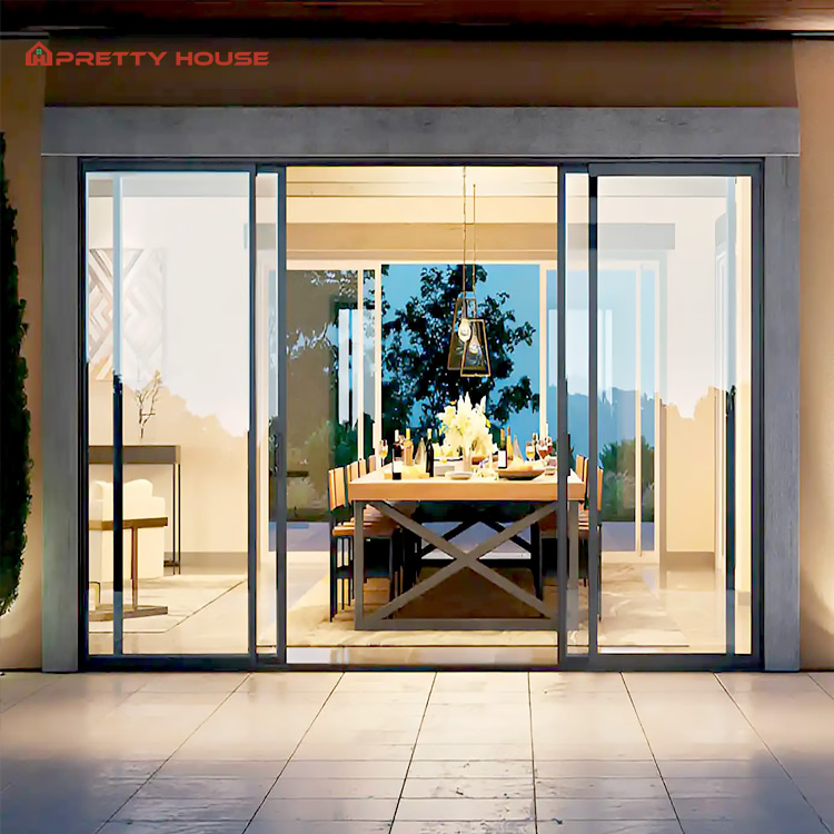 Panoramic Tempered Double Glazed Doors Aluminium Silent Sliding Doors
