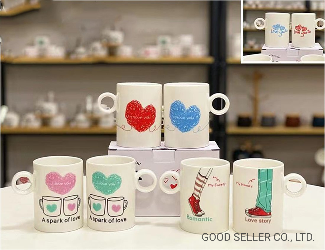 Wholesale Valentine′ S Day Gift Couple Cup Coffee Cartoon Mug Ceramic Mug