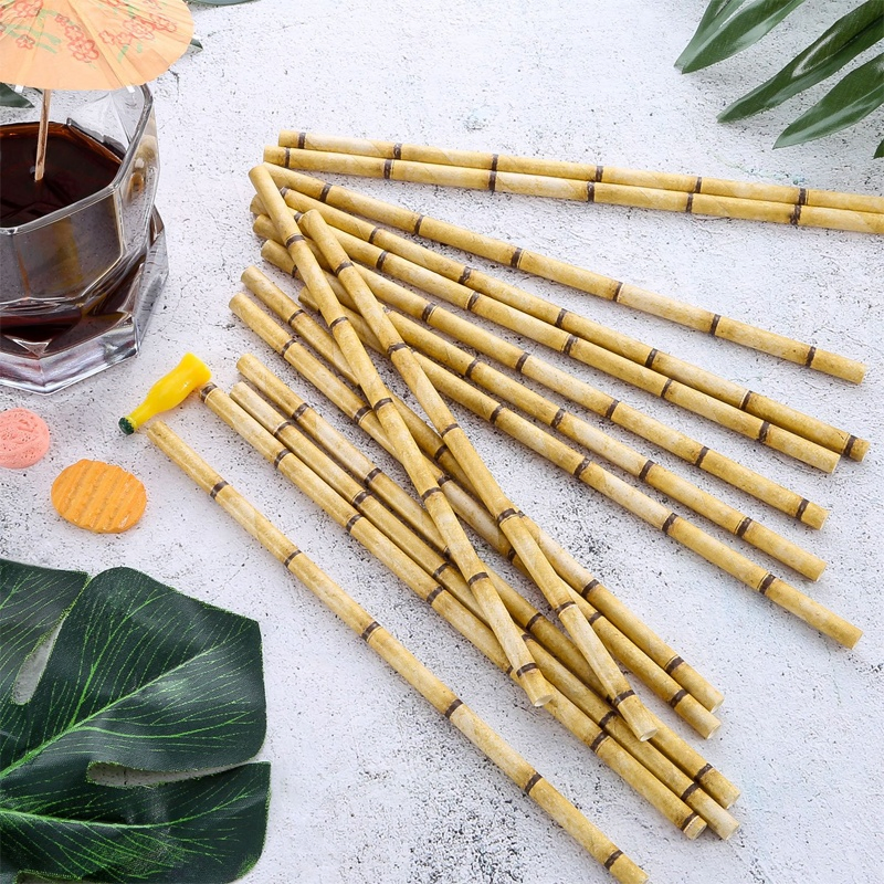 Bamboo Paper Straw Green Brown Biodegradable Disposable Plastic Free Drinking 6 * 197mm Kraft Paper Straws 25PCS