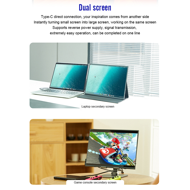 14 Inch Full HD 1080P Gaming Monitor 60Hz 6ms Portable Monitor with Type-C USB for Laptop PC Mobile Phone