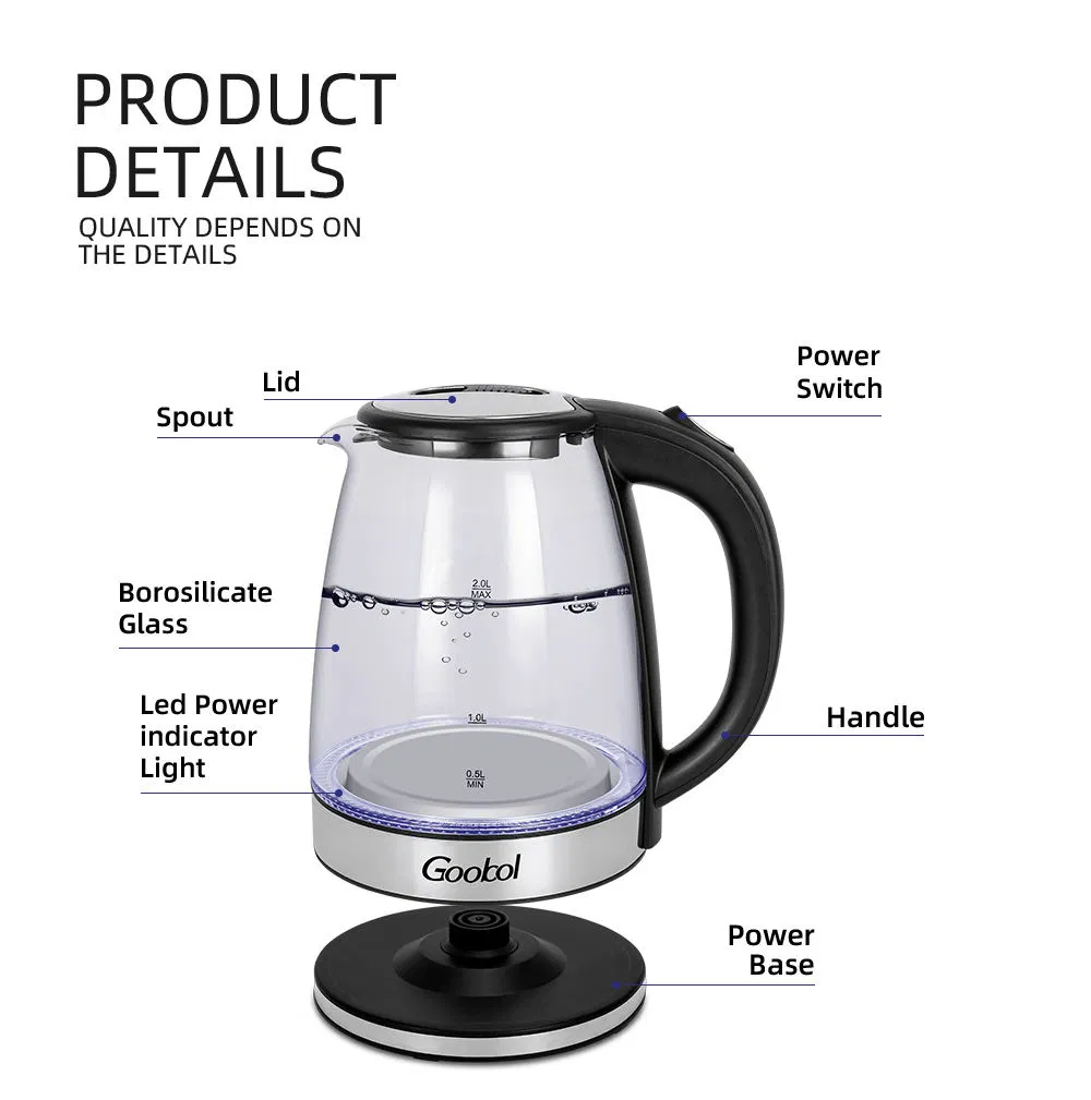 1.8L Kettles Glass Electric Kitchen Glass Tea Electric Kettle with LED Light