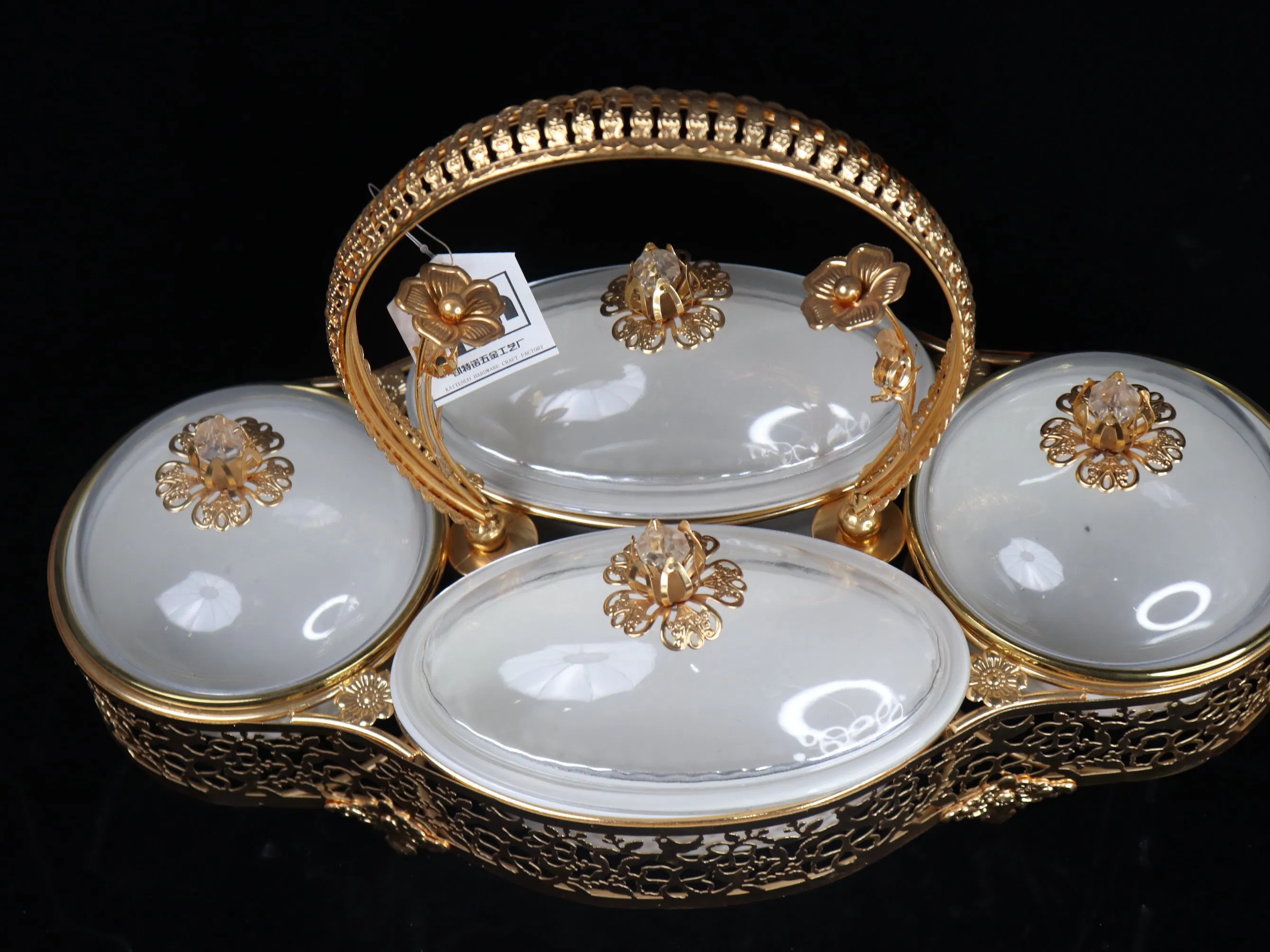New Product Gold Plated Iron Tray with Plastic Bowl Set Candy Tray