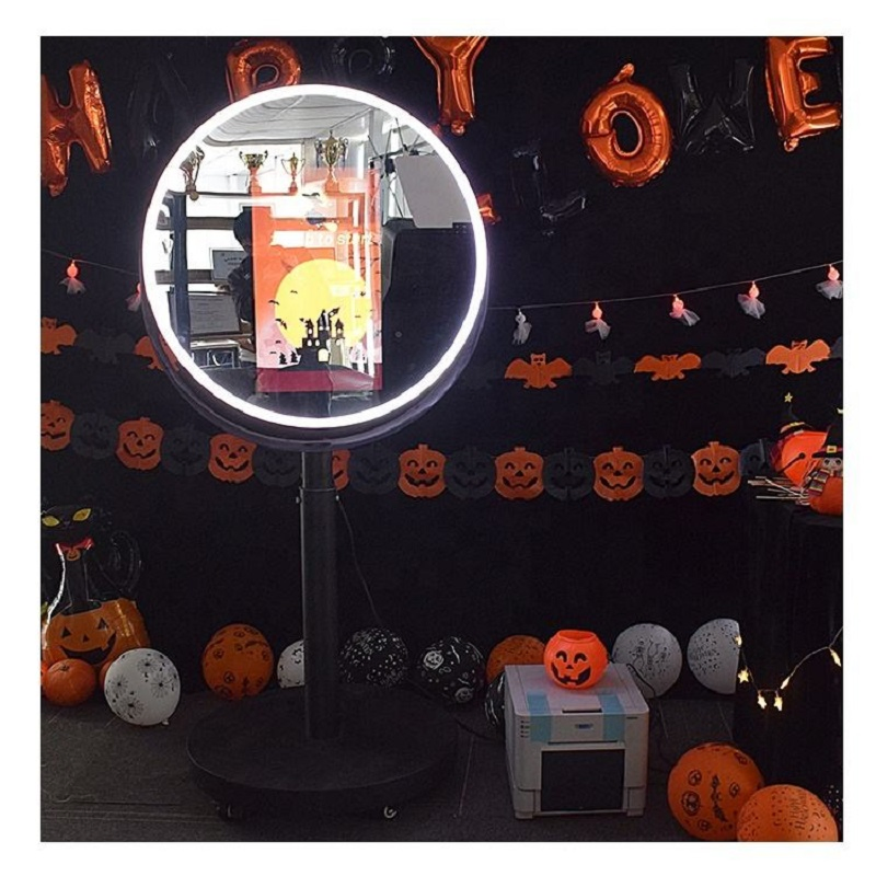Customized Beauty Mirror Booth Round Oval Selfie Mirror Photo Booth with 23.8" Touch Screen