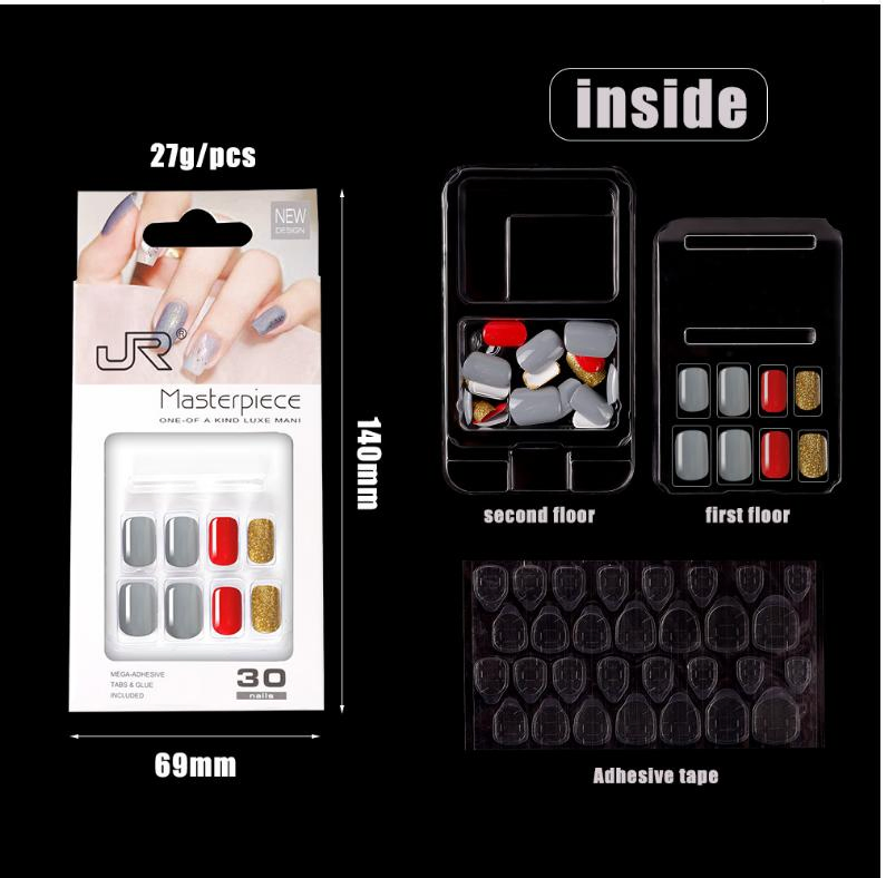 30 Pieces of Nail Art Full Sticker Nail Art Jelly Glue Color Box Without Trace Fake Nails