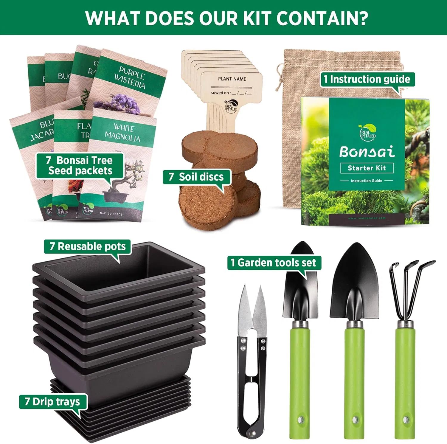 Bonsai Tree Starter Kit: Complete Bonsai Plant Growing Kit with 7 Types of Bonsai Tree Seeds Tools Soil Pots Trays - Japanese Grow Kit for Women and Men