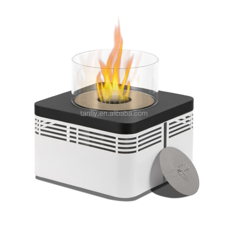 Outdoor Patio Square Alcohol Bio Household Ethanol Stove Tabletop Fireplace Firepit Table with Glass Wind Guard