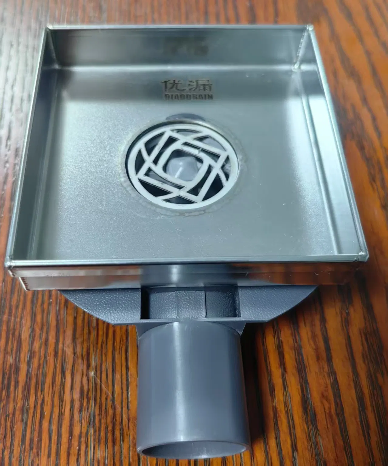 Dwarf Square Floor Drain with Universal Plastic Flange and Odor Stopper