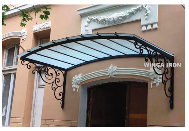 Custom Elegant Design Balcony Modern Decorative Wrought Iron Canopy for Front Outdoor Entrance Canopies Wrought Iron Awning Pergola