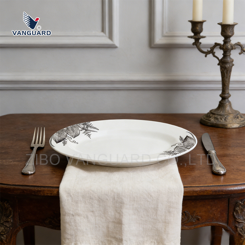 High Quality Porcelain Oval Dinnerware White Custom Printing Ceramic Salad Plate