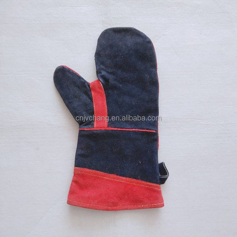 Durable 35cm Cowhide Heat Resistant Kitchen Mitts for Safe Grilling and Baking