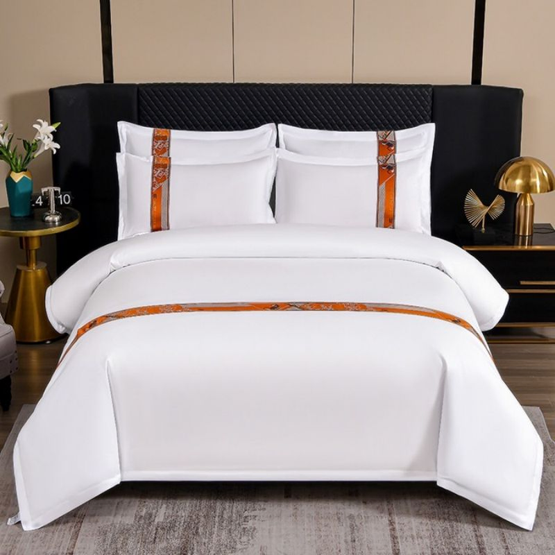 Orange Webbing Bed Quilt Duvet Cover Queen King Hotel Textile Bed Linen Microfiber Bed Set Soft Bed Sheets Custom Size Bedding Set in Stock Wholesale