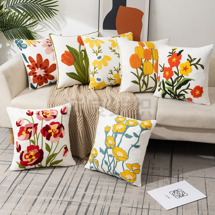 Home Decorative Geometric Embroidery Throw Pillow Covers Custom Soft Sofa Bed Cotton Embroidery Boho Cushion Covers