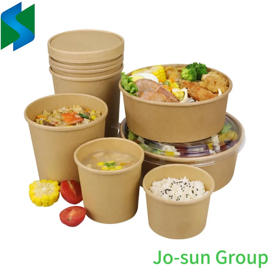 Kraft Paper Bowl with Pet Lid Salad Bowl Brown Disposable Kraft Paper Eco-Friendly Single Wall Salad Bowl