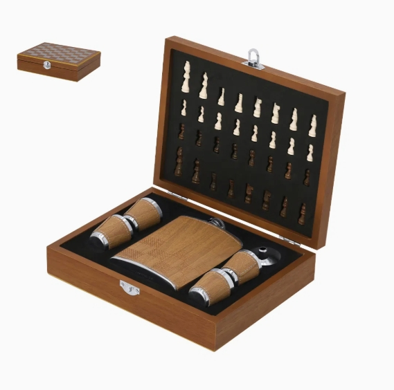 304 Stainless Steel 9oz Portable Chess Promotion Gift Personal Wine Flask Set