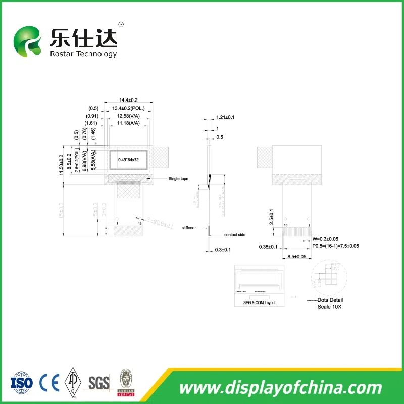 SSD1315 0.49 Inch OLED LCD Display 64X32 Dots OLED Module Spi4 Interface