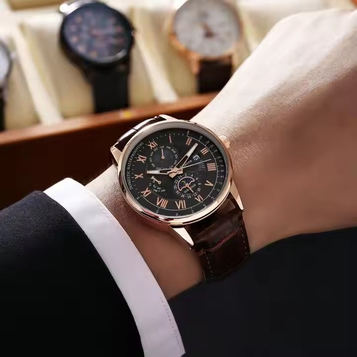 Star and Moon Pattern, Fashionable Leather Strap, Quartz Movement, Wholesale and Popular Men's Wristwatch, Imitation Smartwatch