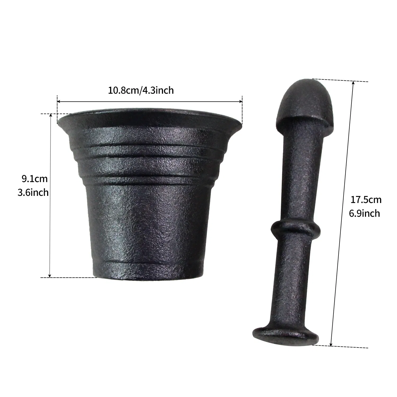 Чугунная ступка с пестиком, черная