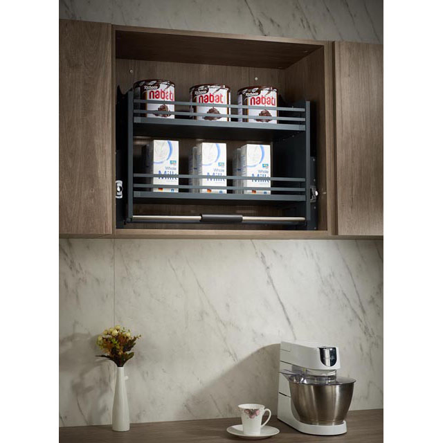 Wellmax Iron Powder Coated Sand Grain Gray Shelf Basket Kitchen Wall Units Cabinet Lifting Pull-Down Seasoning Hanging Basket