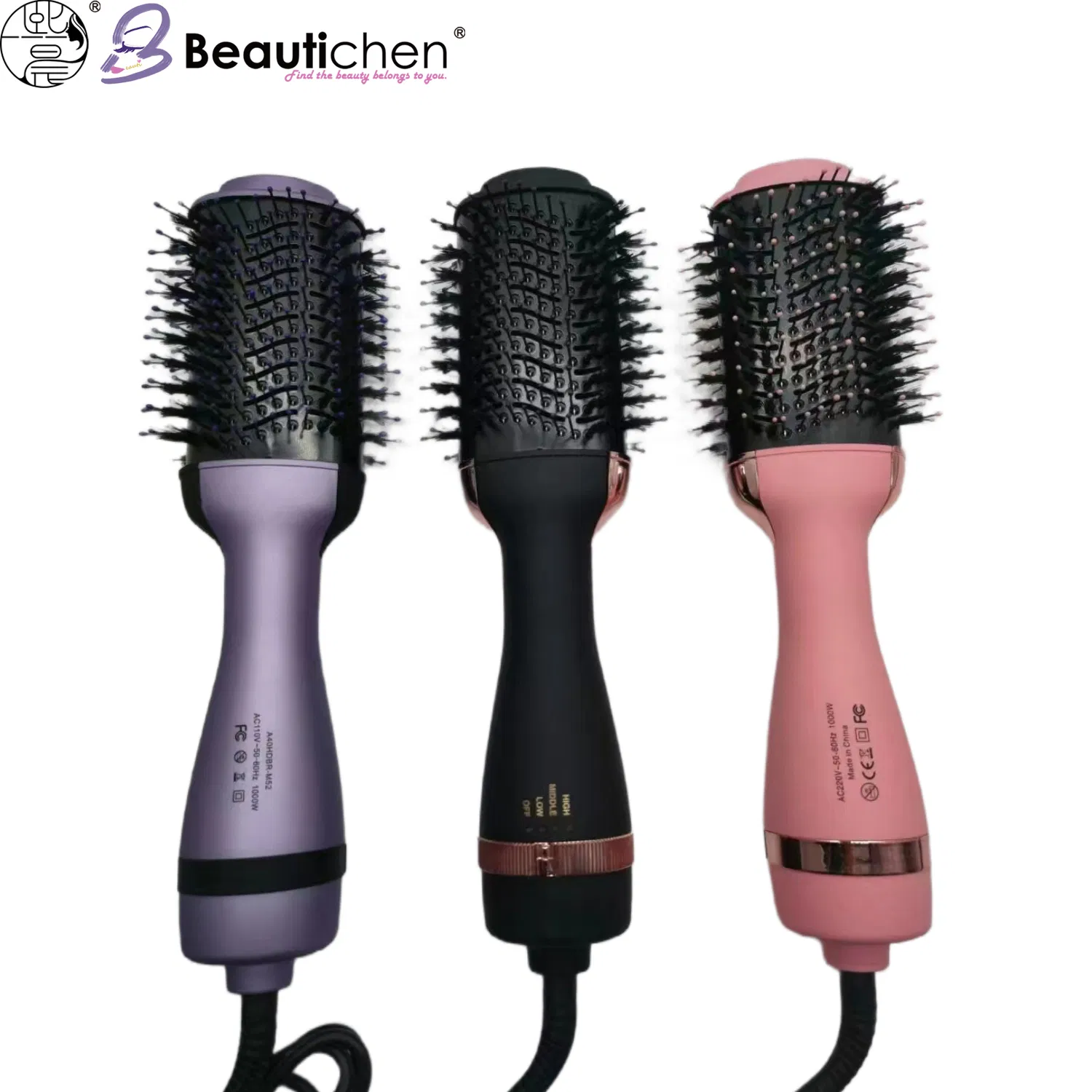 Beautichen Multifunctional Hot Air Brush – Black Hair Dryer Comb with Dense Bristles & Adjustable Wind Speed for Curling & Straightening