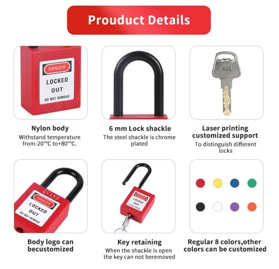 Qvand 38mm Nylon Shackle Safety Lockout Padlock for Safety Lockout