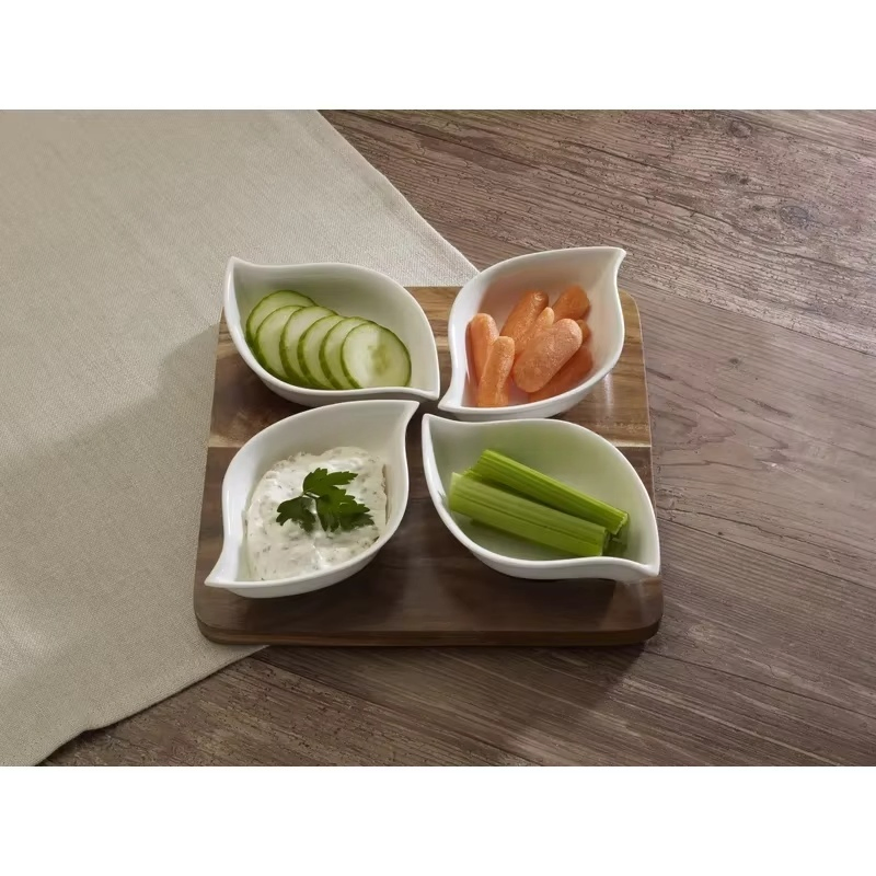 Chocolate Divided Serving Dish Bamboo Vegetable Serving Platter Appetizers Chips DIP Bowls Serving Tray Plate