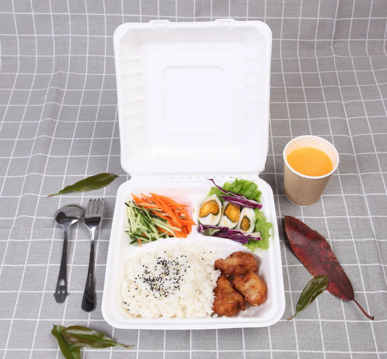 Microwaveable and Compostable Sugarcane Bagasse Lunch Box Food Packaging