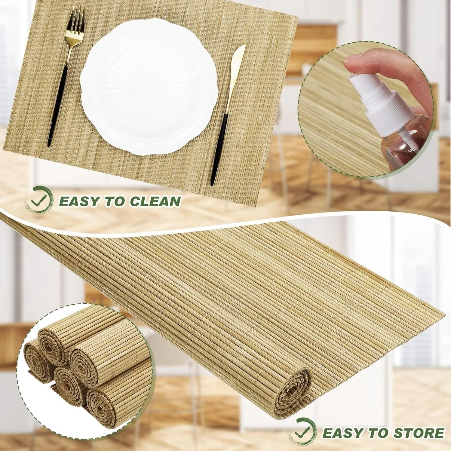 Natural Bamboo Placemat Heat Resistant Washable Table Mat Eco Friendly Dining Use