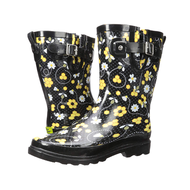 Fashionable Women MID-Calf   Rubber Rain Boots with Buckle
