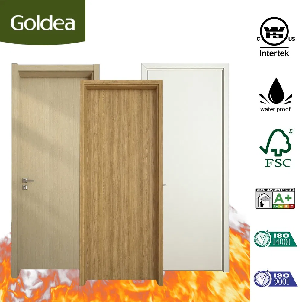 Goldea Wholesale Price China Factory UL 30mins/60mins Fire Rated Swing Wooden Interior MDF Solid Wood PVC Entrance Main Door Design