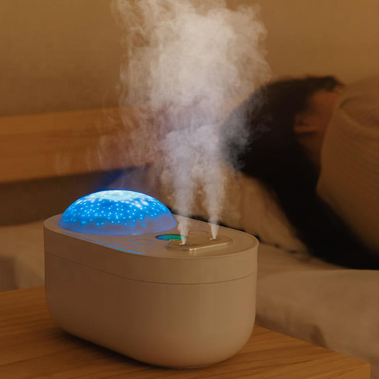 Mini Portable Ultrasonic Humidifier Dual Mist Projector Humidifier with Lights
