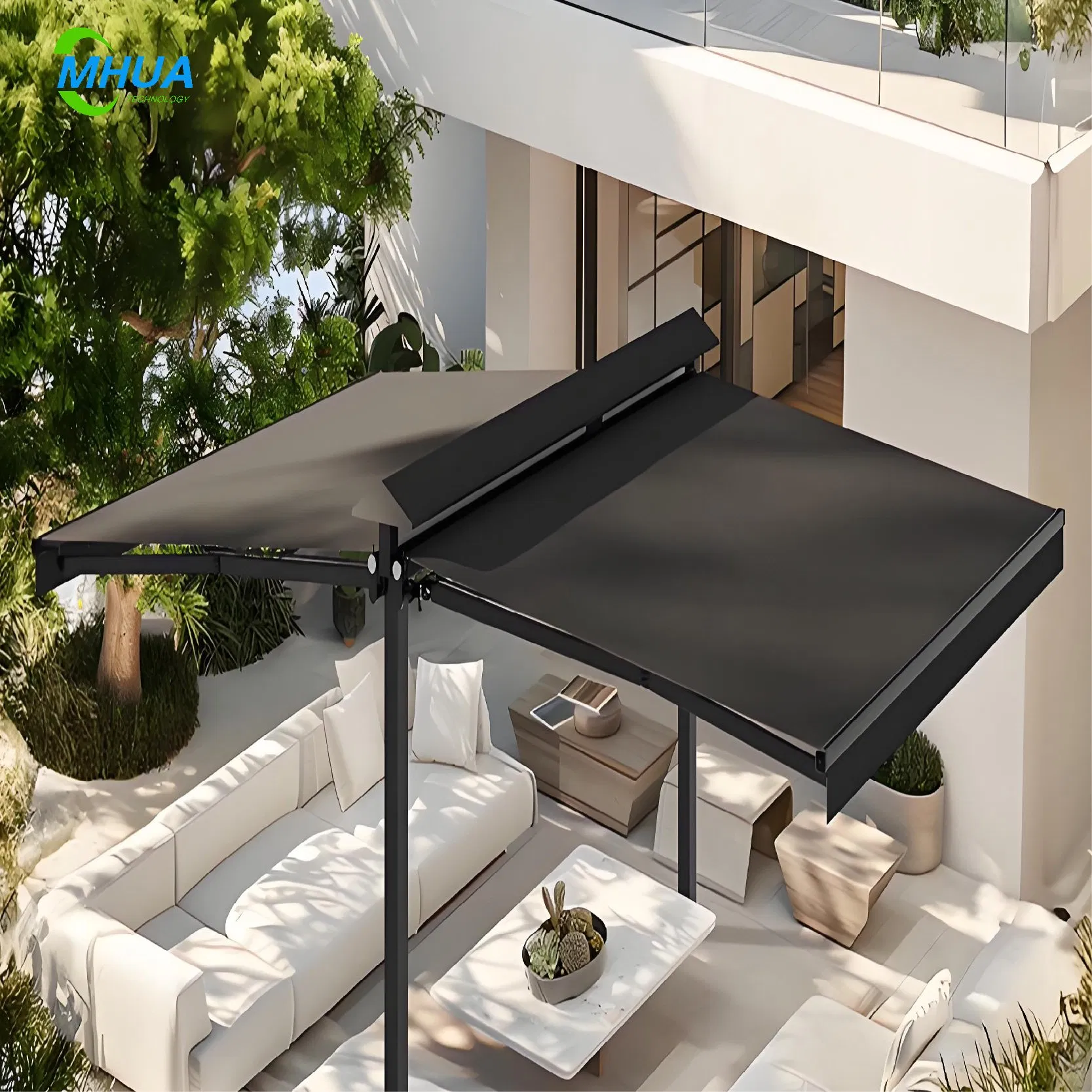 Luxury Double Open Retractable Awning with Free Stand for Terrace and Rain Canopy Application