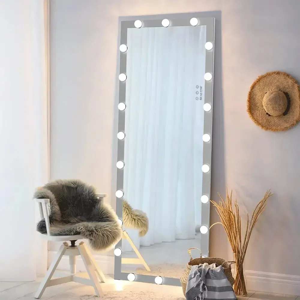 Full Length Mirror with Lights Full Body Vanity Mirror with 3 Color Modes Lighted Standing Floor Mirror