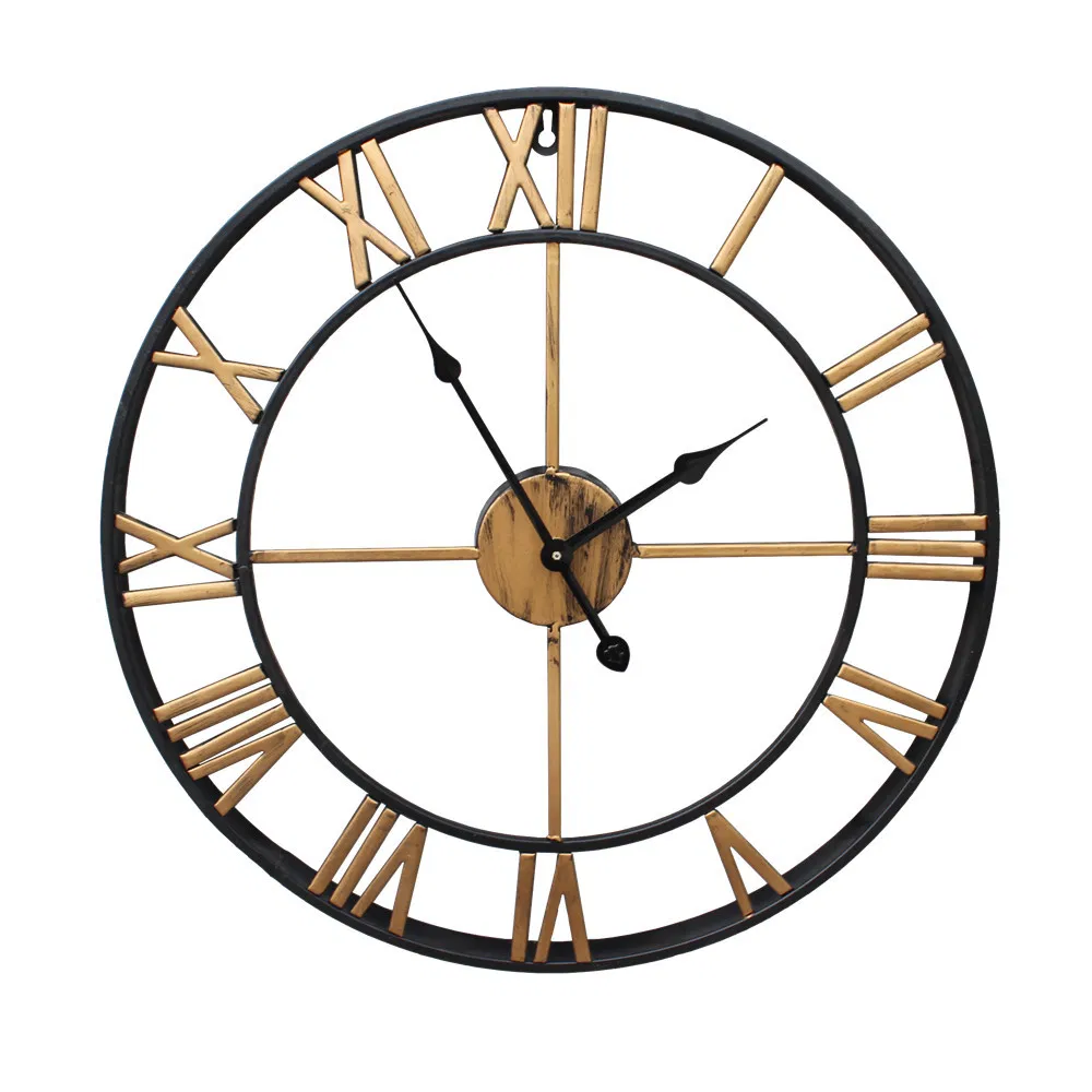 Home Vintage Living Room Iron Wall Clock, Nordic Decorative Clock