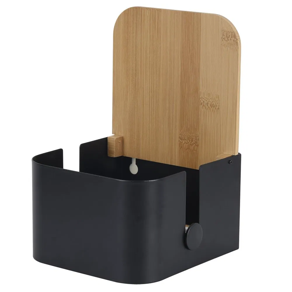 Iron Powder Coating Bathroom Bamboo Toilet Tissue Holder Self Adhesive