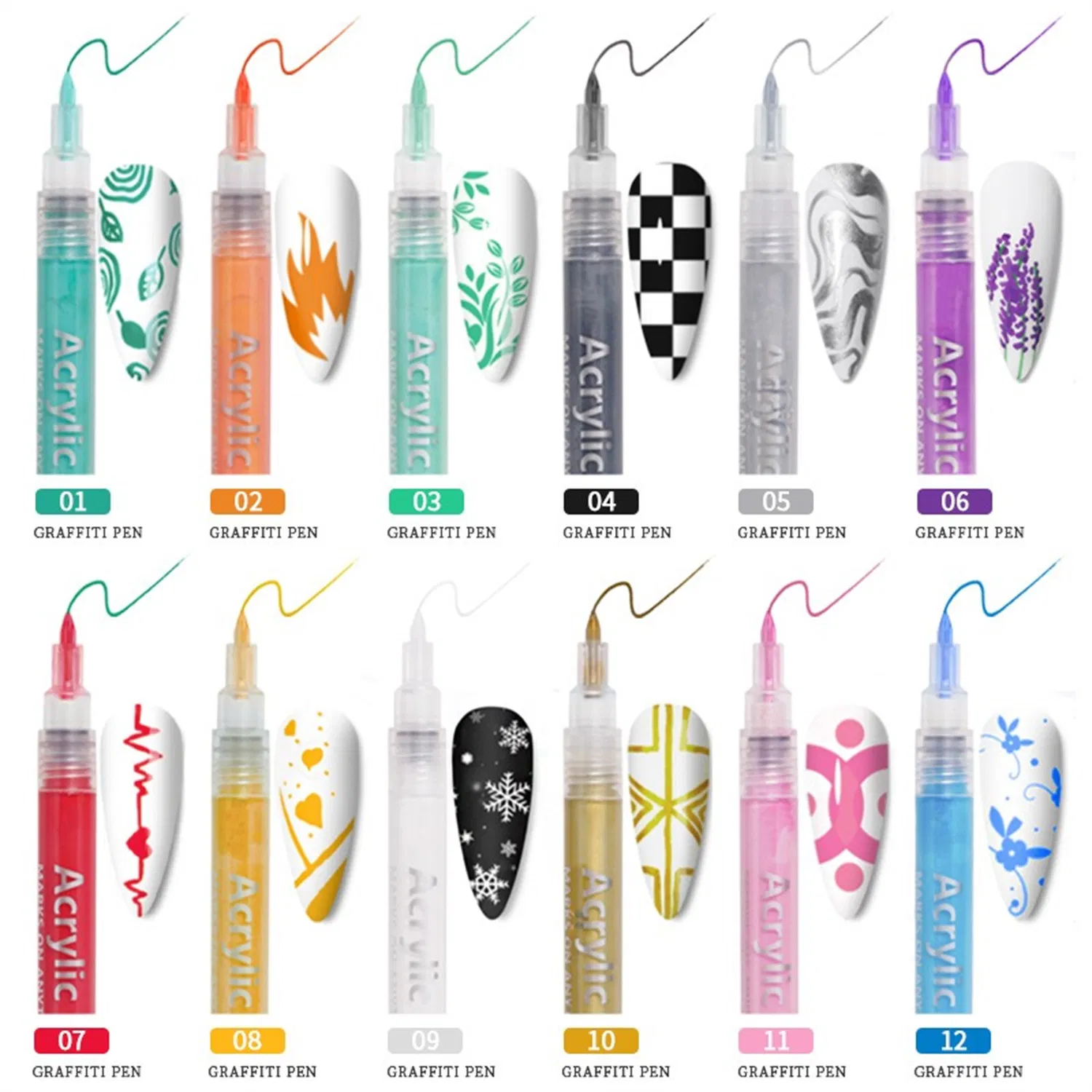 12 Colors Gel Painting UV LED Nail Art Polish Pens Tips Nail Painting Pen Waterproof DIY Graffiti Design Painting Varnish Manicure Adorn Tool