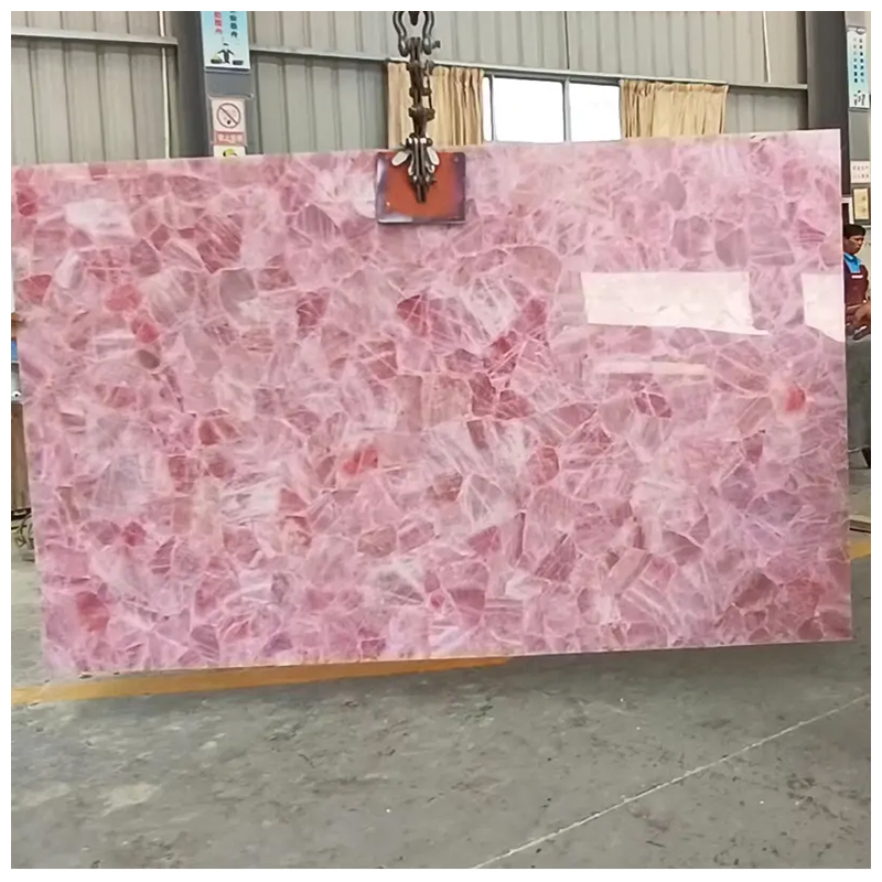 Semi Precious Rose Pink Crystal Quartz Slabs for Countertops and Wall Tiles