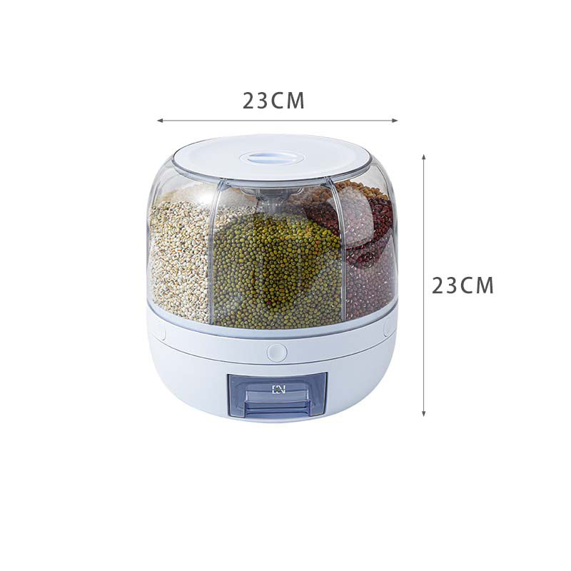Rice Dry Food Dispenser 6-Compartment Rotating with Measuring Cup and Holder Mi23220