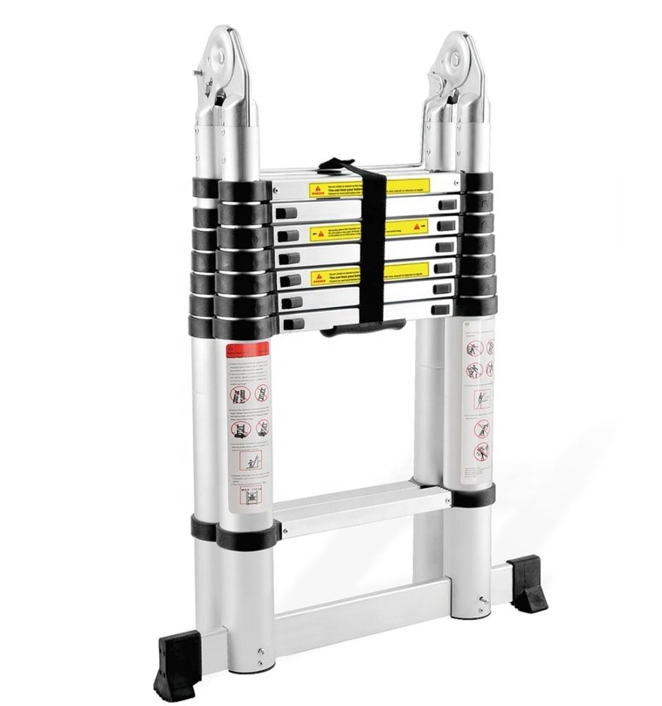 Direct Manufacturer Industrial Aluminum Telescoping Twin Step Ladder with Tool Tray for Maintenance & Installation